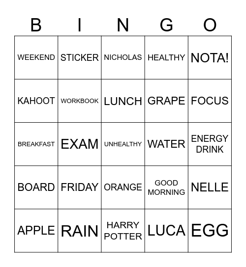 Breakfast Bingo Card