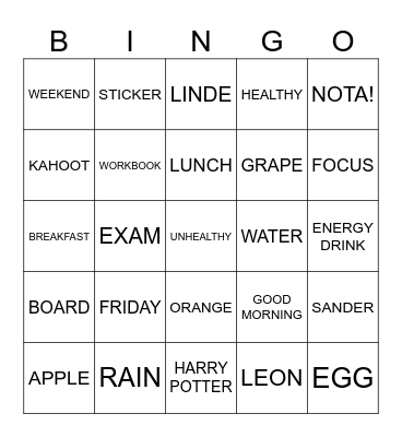 Breakfast Bingo Card
