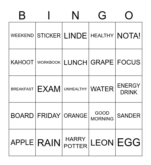 Breakfast Bingo Card