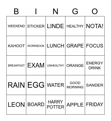 Breakfast Bingo Card