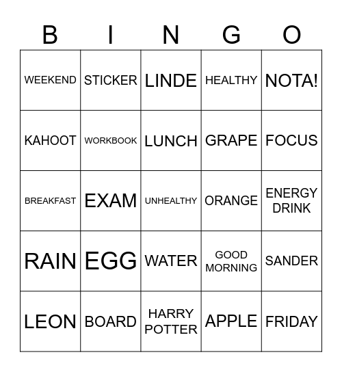 Breakfast Bingo Card