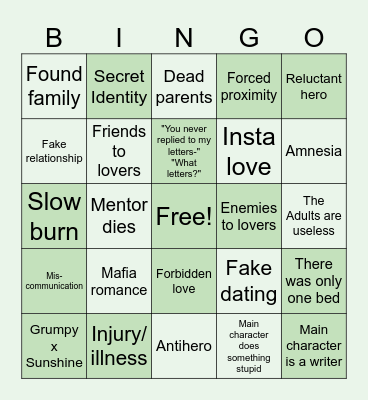 Book Tropes Bingo Card