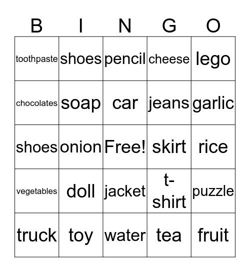 In the Store Bingo Card