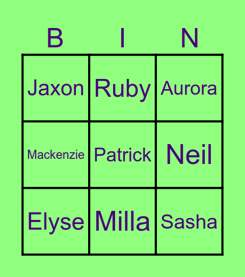 MCD - Year 3 Names Bingo Card