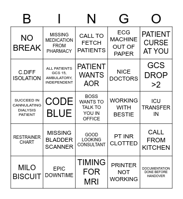 B86 NURSE BINGO Card