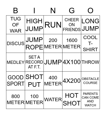 Track and Field Bingo Card