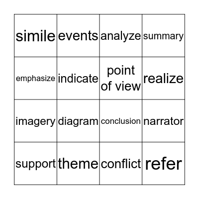 Reading Academic Vocabulary Bingo Card