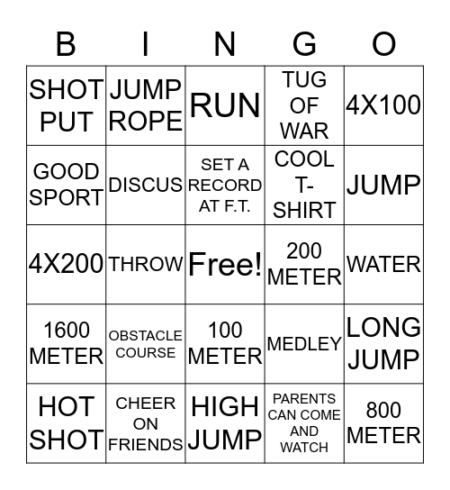 T&F Bingo Card
