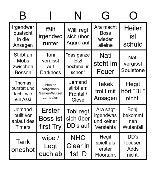 Sorry I am Austrian 1st Raid Bingo Card