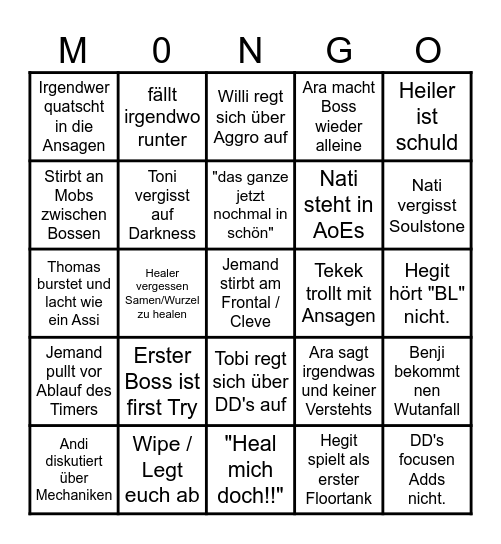 Sorry I am Austrian 1st Raid Bingo Card