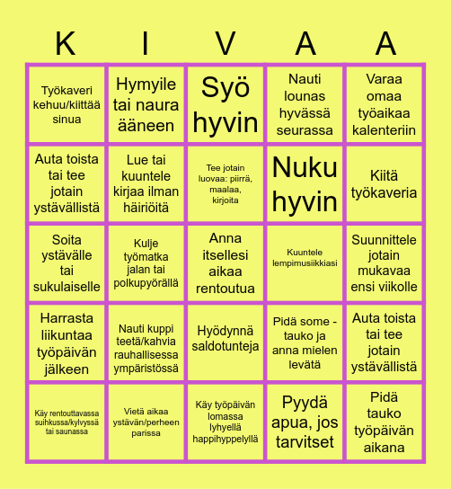 HyvinvointiBingo Card