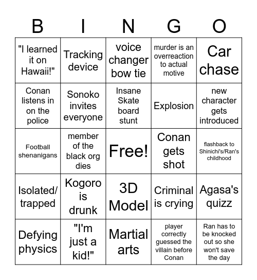 Detektiv Conan Movie Bingo Card