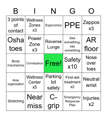 Safety Orientation! Bingo Card
