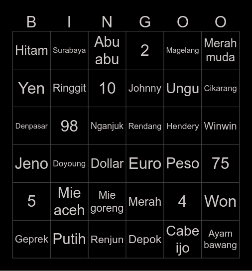 Jugpwoo Bingo Card