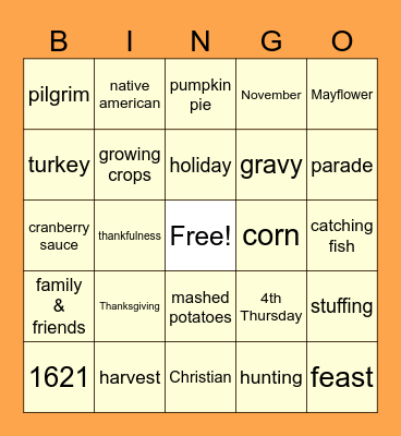 Thanksgiving Bingo! Bingo Card