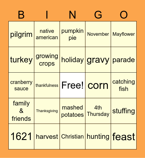Thanksgiving Bingo! Bingo Card