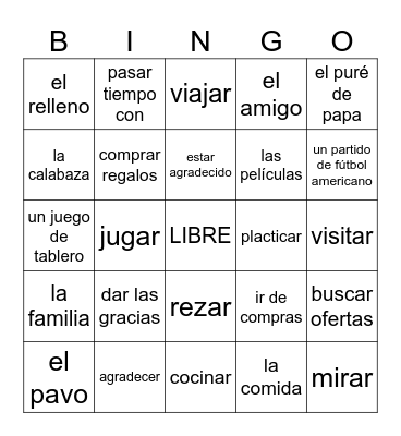 Día de Gracias Bingo Card