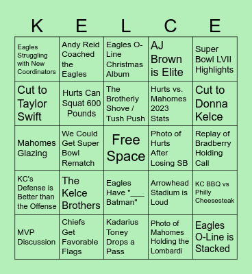 Eagles @ Chiefs MNF Broadcast Bingo Card