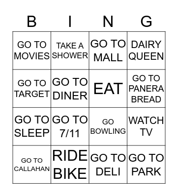 I WANT TO.... Bingo Card