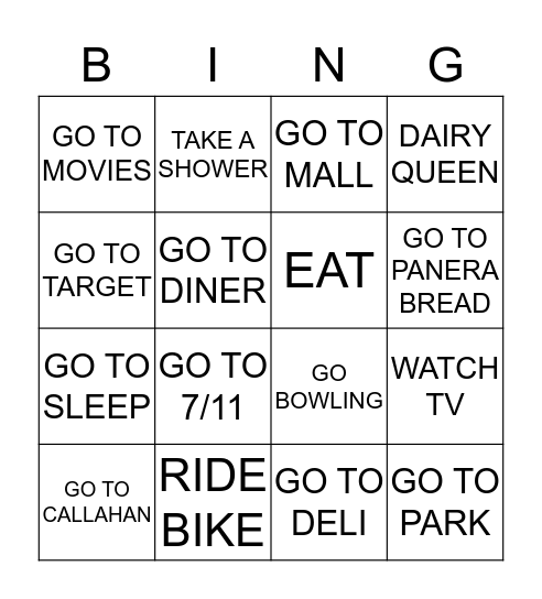 I WANT TO.... Bingo Card