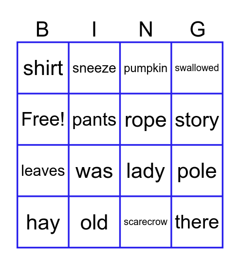 There Was An Old Who Swallowed Some Leaves Bingo Card