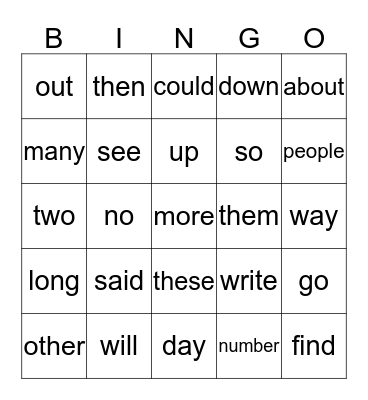 List A Bingo Card