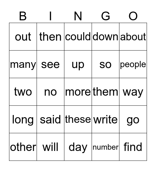 List A Bingo Card