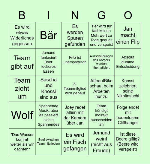 7 vs wild Bingo Card