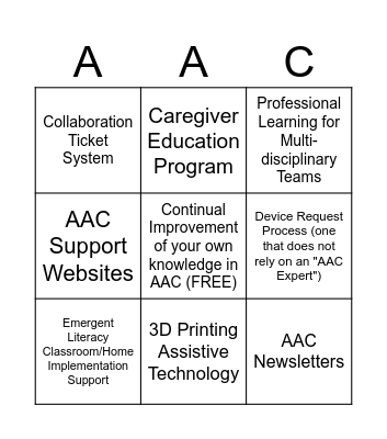 Capacity Building Bingo Card