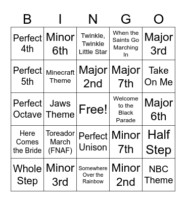 (Most of the) Intervals Bingo Card