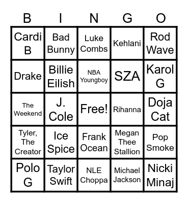 Musician Bingo Card