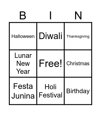 Celebrations and Traditions Bingo Card