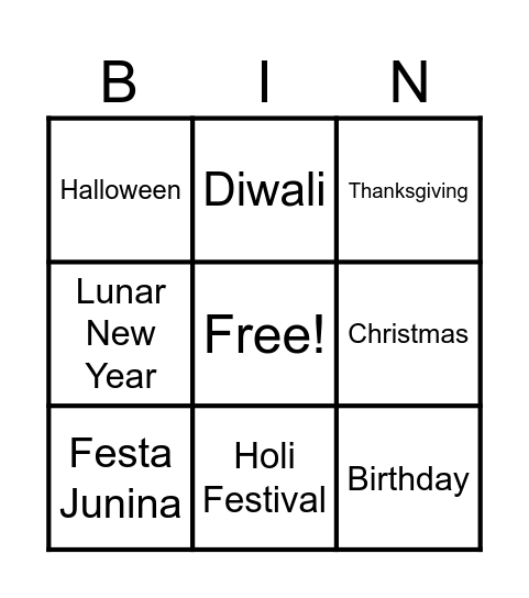 Celebrations and Traditions Bingo Card