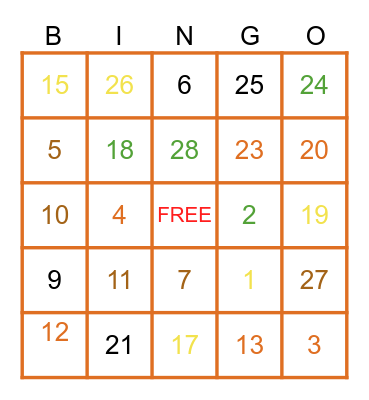 Thanksgiving Bingo Card