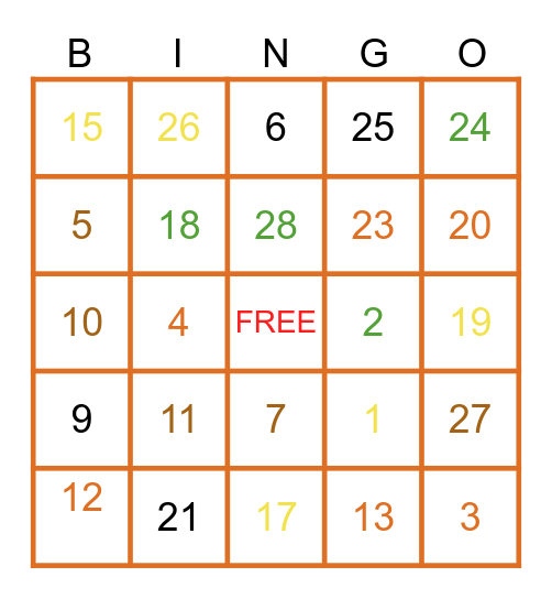 Thanksgiving Bingo Card