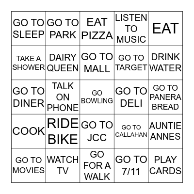 I WANT TO.... Bingo Card