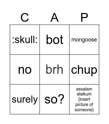 Things Faizan says Bingo Card