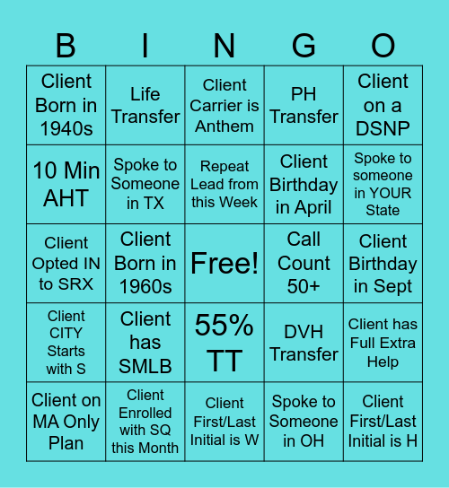 Right Choice Bingo Card