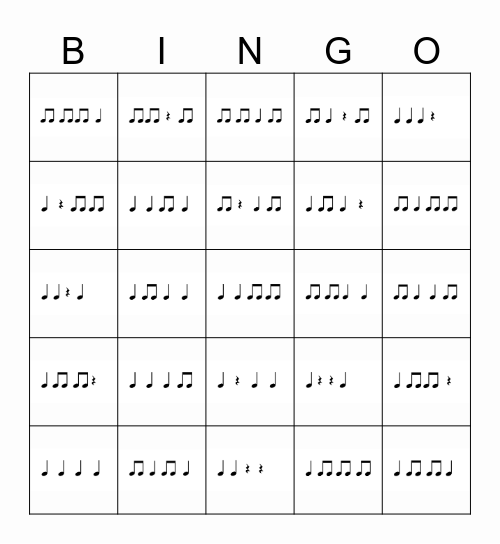 Rhythm Set 2 5x5 ta ti ti Bingo Card