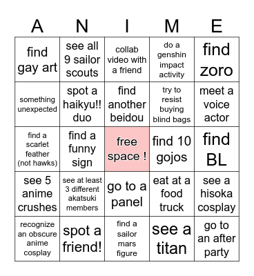 Anime NYC 2023 Bingo ! Bingo Card