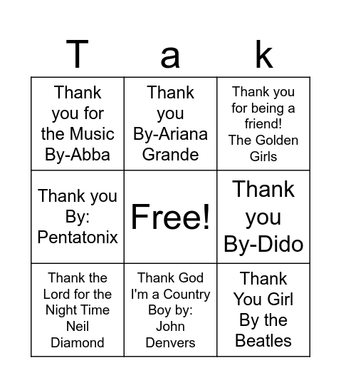 Thanksgiving Bingo Card