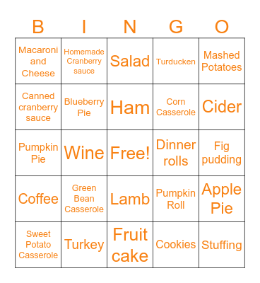 Thanksgiving Bingo Card