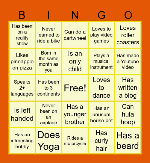 Let's Get To Know Each Other... Bingo Card
