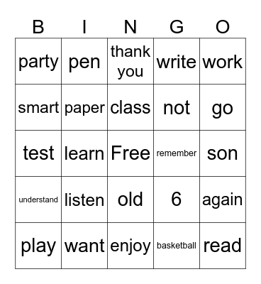 ASL Unit 1-2 Bingo Card