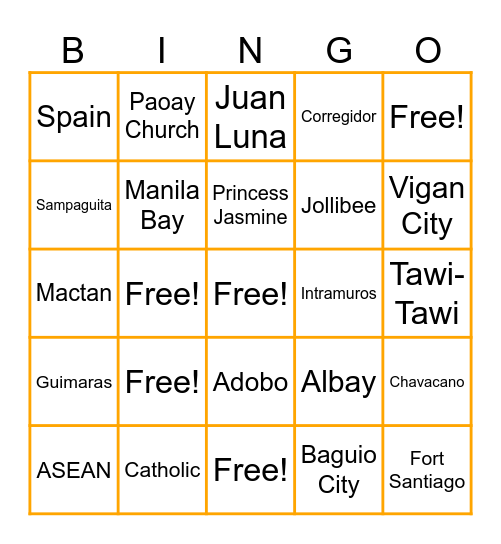 Philippine Trivia Night! Bingo Card