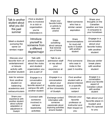 Student Meet & Greet Bingo Card