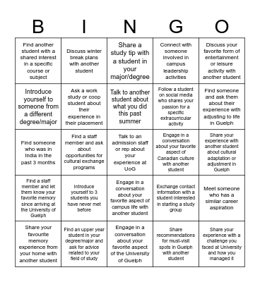 Student Meet & Greet Bingo Card