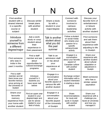 Student Meet & Greet Bingo Card