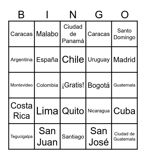Los países hispanohablantes Bingo Card