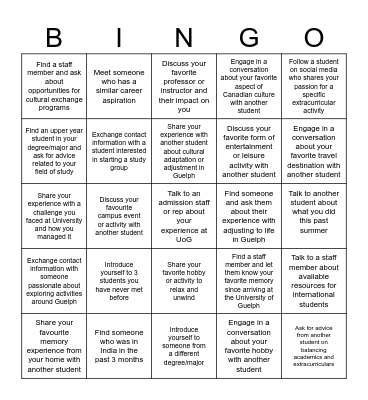 Student Meet & Greet Bingo Card